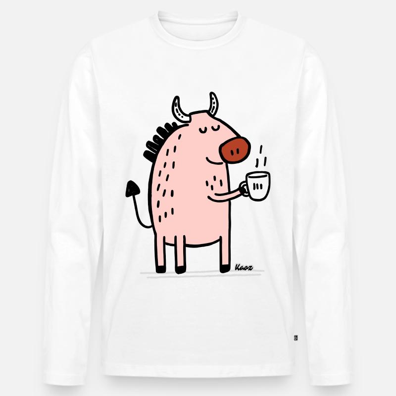 Animale Rosa con Corno e Coppa - Maglia a manica lunga ecologica premium da uomo - bianco