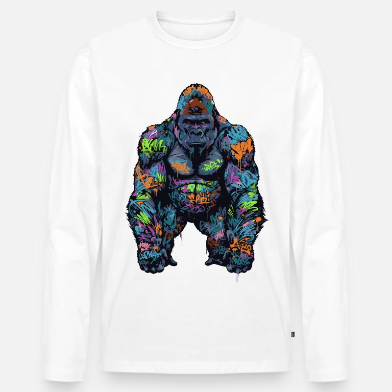 Graffiti Gorilla - Männer Premium Bio Langarmshirt - Weiß
