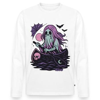 Ghost in the boat with moon and bat - Men's Premium Organic Long Sleeve Shirt - white - Front - Nico (187cm)