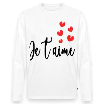 JE T'AIME. COEUR. COUPLE. SAINT VALENTIN. EVJF - T-shirt manches longues Premium bio Homme - blanc - Devant - Nico (187cm)