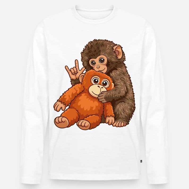 Monkey Punch Affe Süß Geschenk - Männer Premium Bio Langarmshirt - Weiß