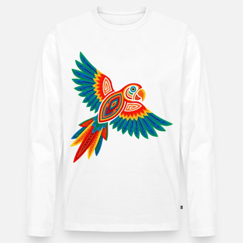 Bunter Mola Papagei - Männer Premium Bio Langarmshirt - Weiß