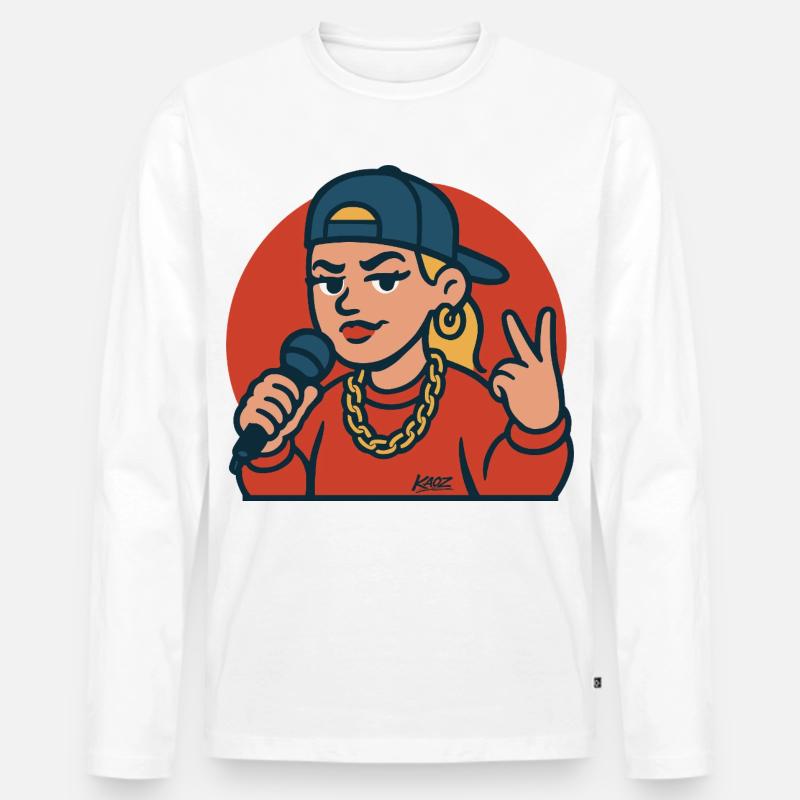 Rap-Diva mit Mikrofon - Männer Premium Bio Langarmshirt - Weiß