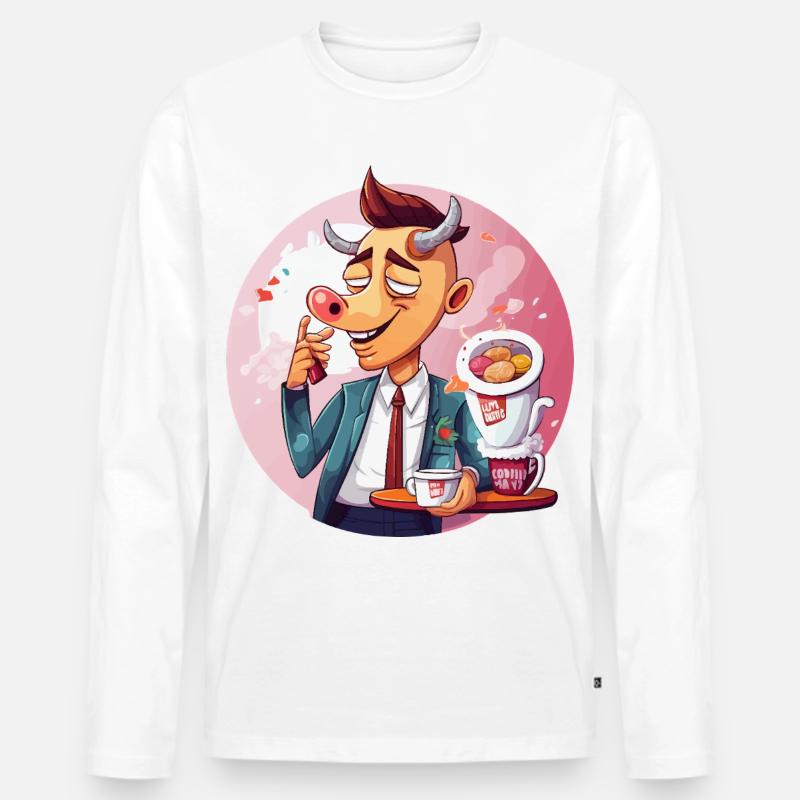 Büro-Bulle mit Kaffee und Kuchen - Männer Premium Bio Langarmshirt - Weiß