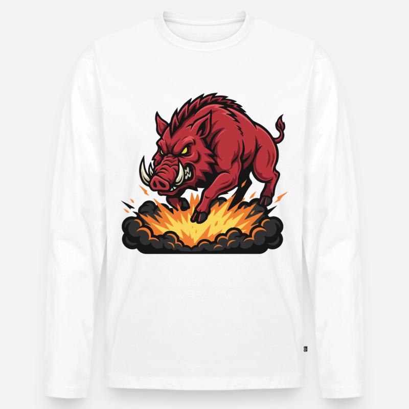 Red Boar Fire Blast Maskottchen Wildschwein - Männer Premium Bio Langarmshirt - Weiß