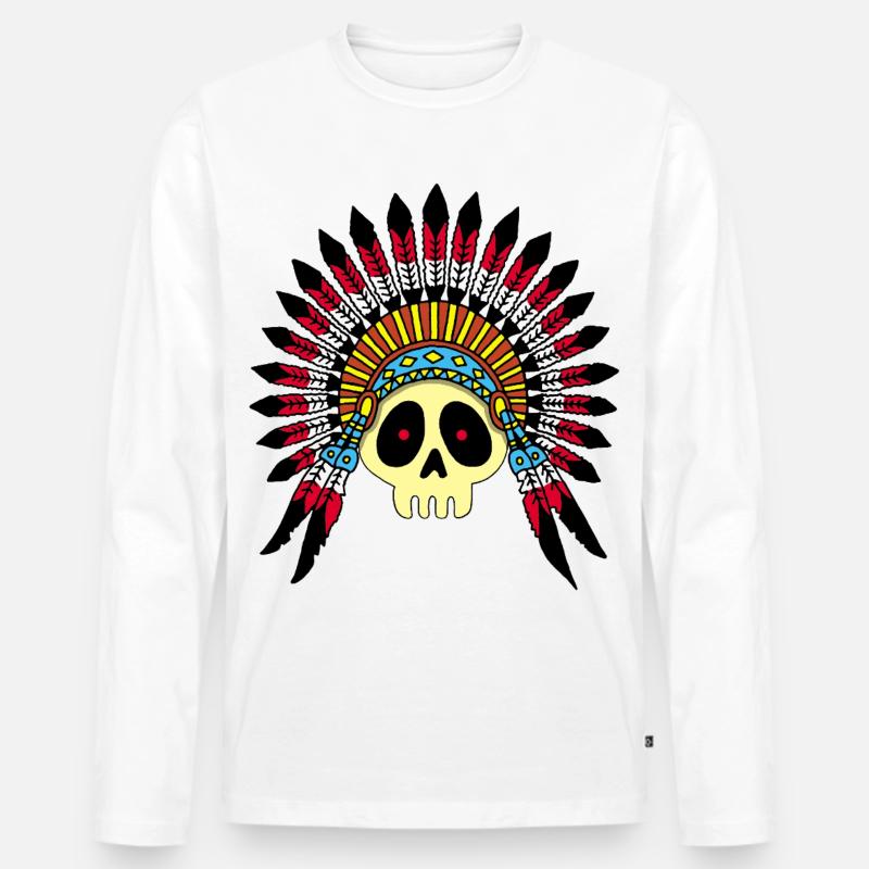 Indian Chief Skull (Farbe) - Männer Premium Bio Langarmshirt - Weiß