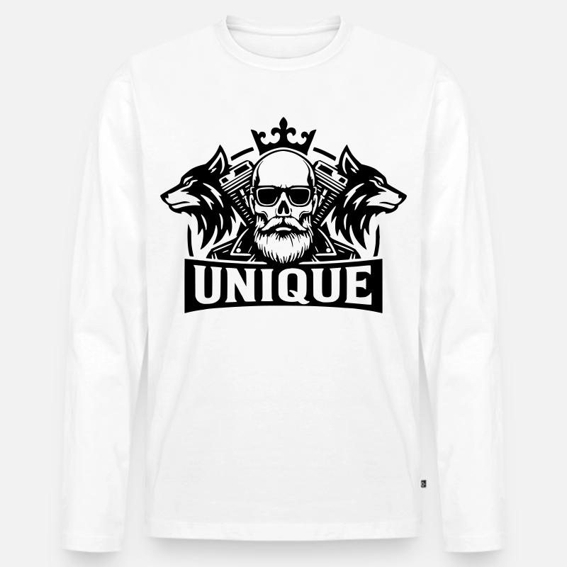 Unique Skull Wolf Biker Design - Männer Premium Bio Langarmshirt - Weiß