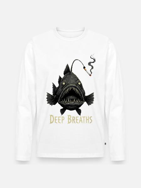 Anglerfisch Deep Breaths - Männer Premium Bio Langarmshirt - Weiß