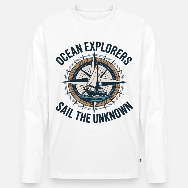 Ocean Explorers – Segeln Abenteuer Kompass - Männer Premium Bio Langarmshirt - Weiß