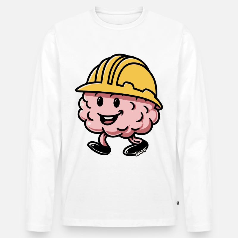 Brain Builder Schutzhelm - Männer Premium Bio Langarmshirt - Weiß