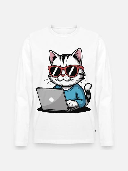 Cats_laptop - T-shirt manches longues Premium bio Homme - blanc