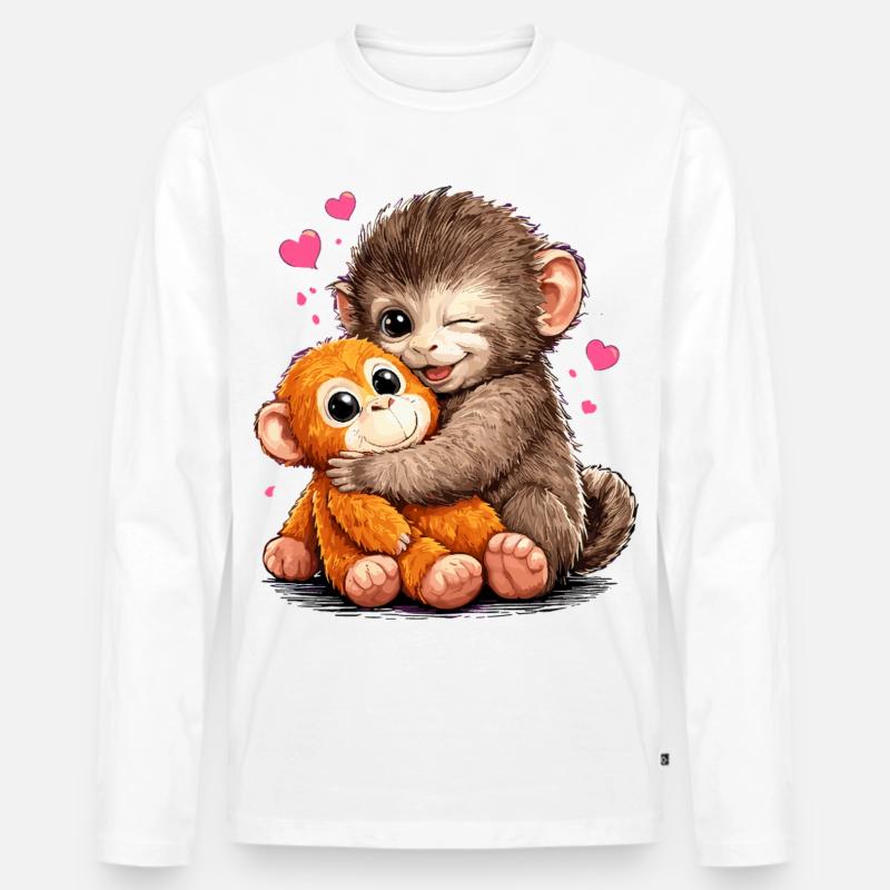 Affe Punch Lustig Geschenk Süß - Männer Premium Bio Langarmshirt - Weiß