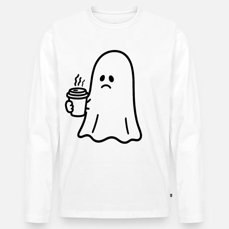 Geist Kaffee Halloween Süßes oder Saures - Männer Premium Bio Langarmshirt - Weiß
