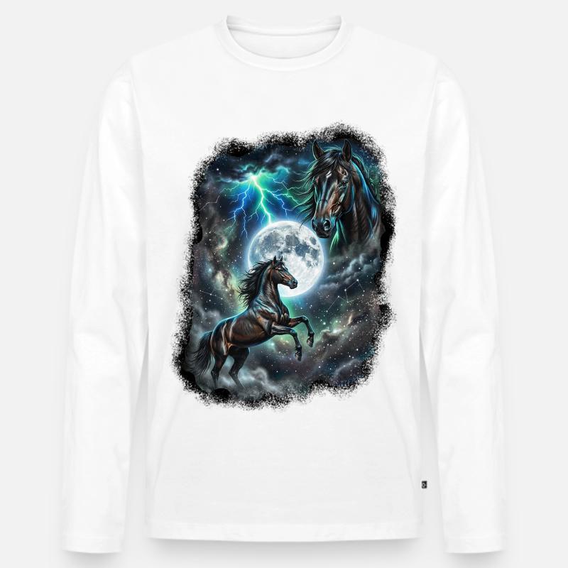 Zwei Wilde Pferde mit Mond Wildlife-Designs - Männer Premium Bio Langarmshirt - Weiß