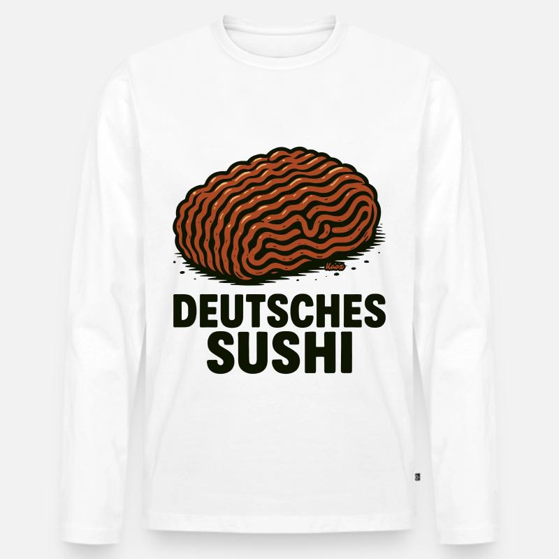 Deutsches Sushi  Hackfleisch Mett  - Männer Premium Bio Langarmshirt - Weiß