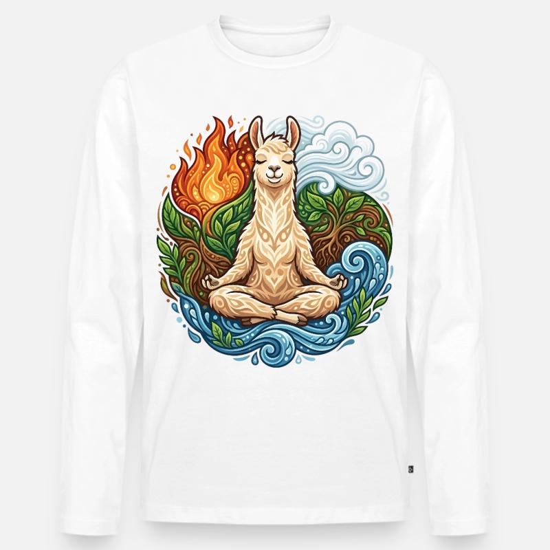 Zen Lama - Spirituelle Elemente & Meditation - Männer Premium Bio Langarmshirt - Weiß