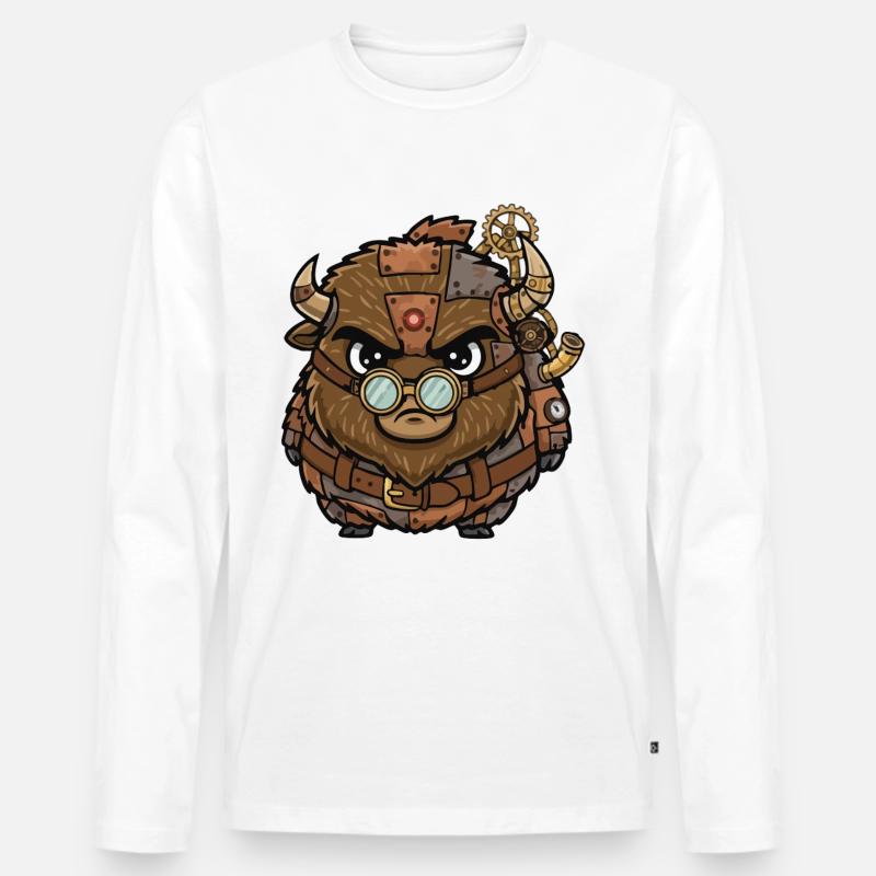 Bison Steampunk Cyborg Rüstungsräder - Männer Premium Bio Langarmshirt - Weiß