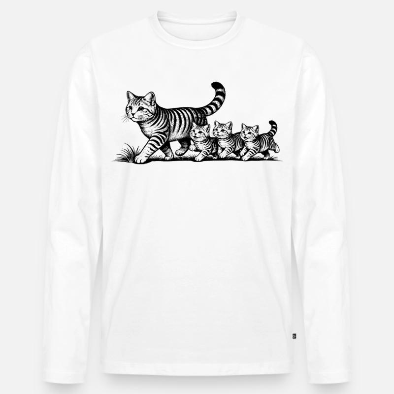 Katzenmutter mit 3 Katzenbabys schwarz - Männer Premium Bio Langarmshirt - Weiß