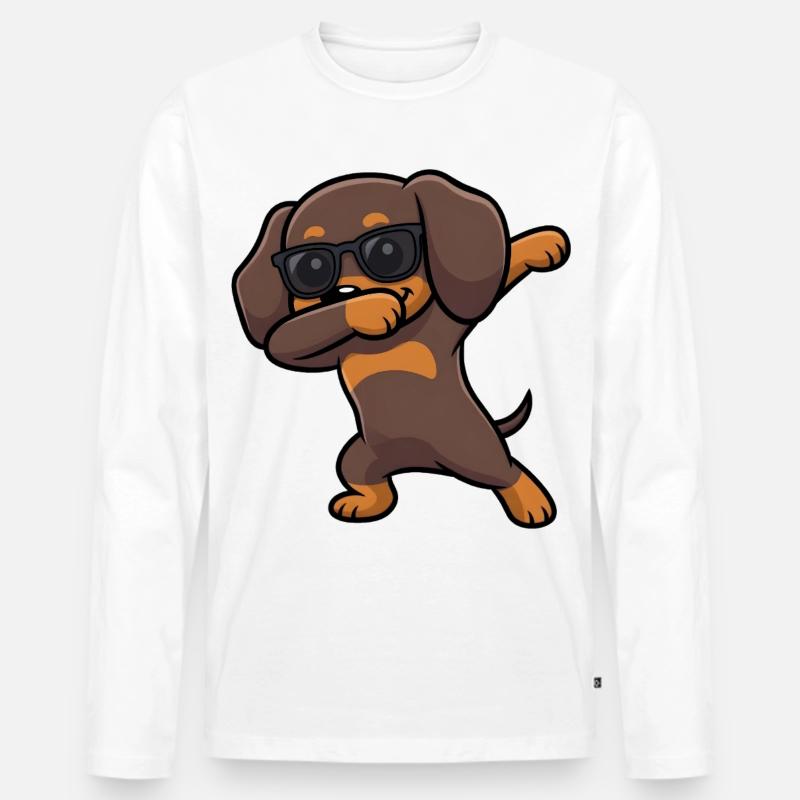 Dabbing Dackel aka Dachshund - Männer Premium Bio Langarmshirt - Weiß