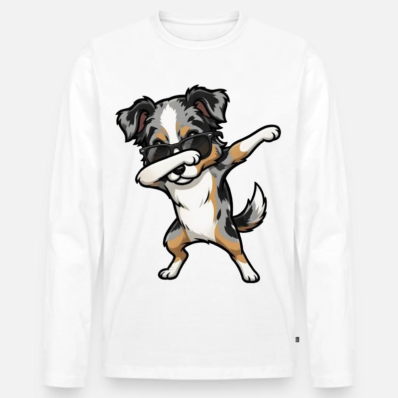 Dabbing Australian Shepherd - Männer Premium Bio Langarmshirt - Weiß