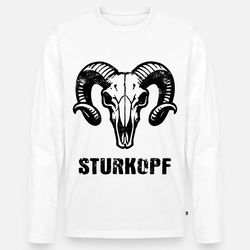 Sturkopf | Widderkopf Schädel mit Hörnern - Männer Premium Bio Langarmshirt - Weiß
