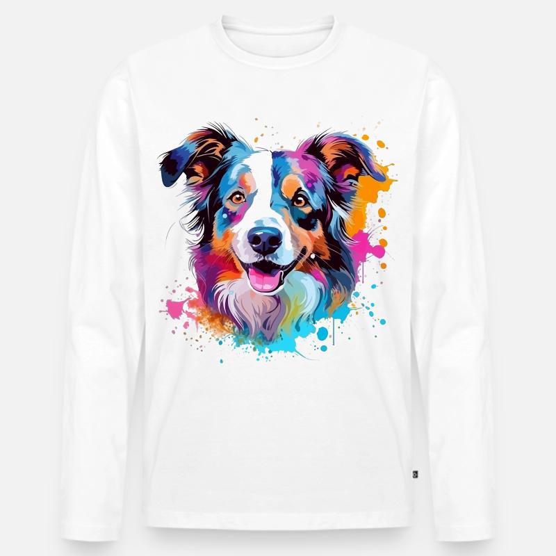 Hund Australian Shepherd Bunte Splash-Kunst - Männer Premium Bio Langarmshirt - Weiß