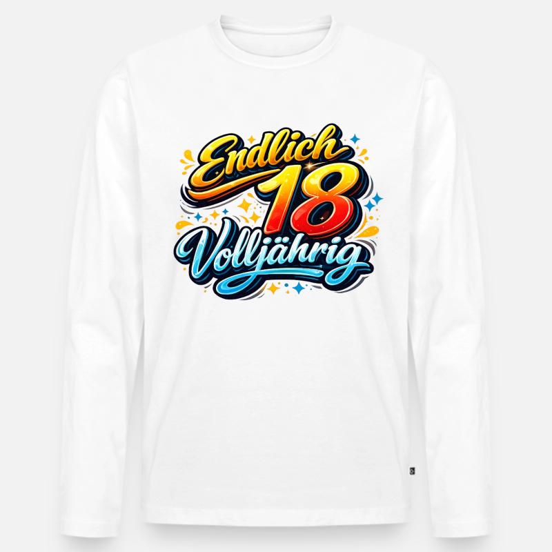 Endlich 18 Volljährig Neon Script - Männer Premium Bio Langarmshirt - Weiß