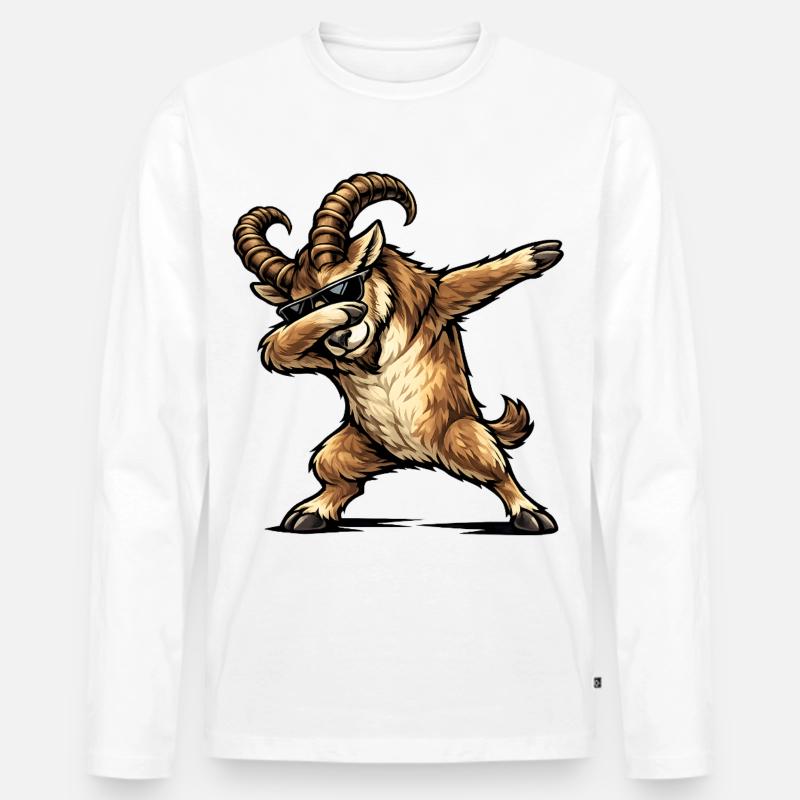 Dabbing Steinbock - Männer Premium Bio Langarmshirt - Weiß