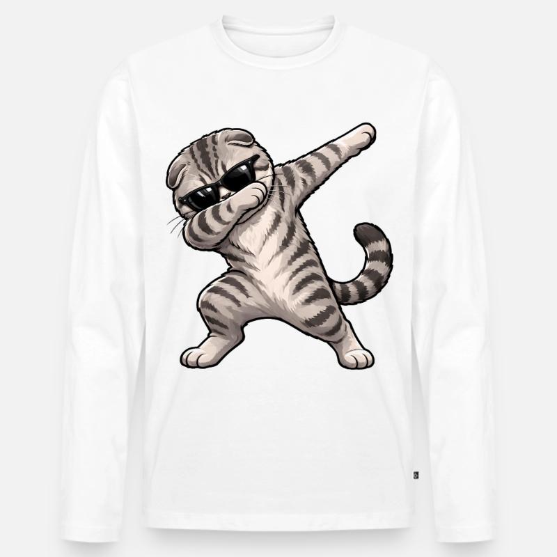 Dabbing Scottish Fold - Männer Premium Bio Langarmshirt - Weiß