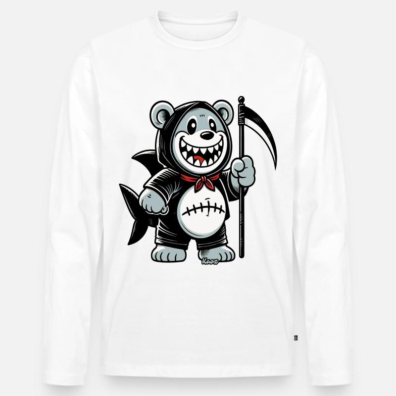 Grinsender Bär mit Sense - Männer Premium Bio Langarmshirt - Weiß