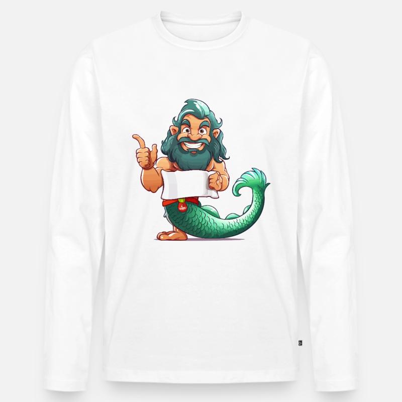 Meerheld mit Bart und Flosse - Männer Premium Bio Langarmshirt - Weiß