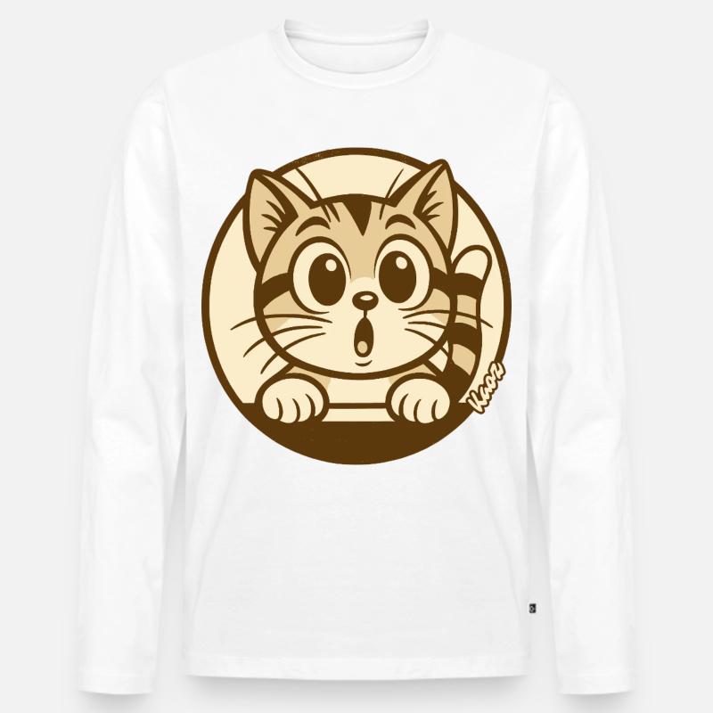 Neugieriges Kätzchen--Abzeichen - Männer Premium Bio Langarmshirt - Weiß