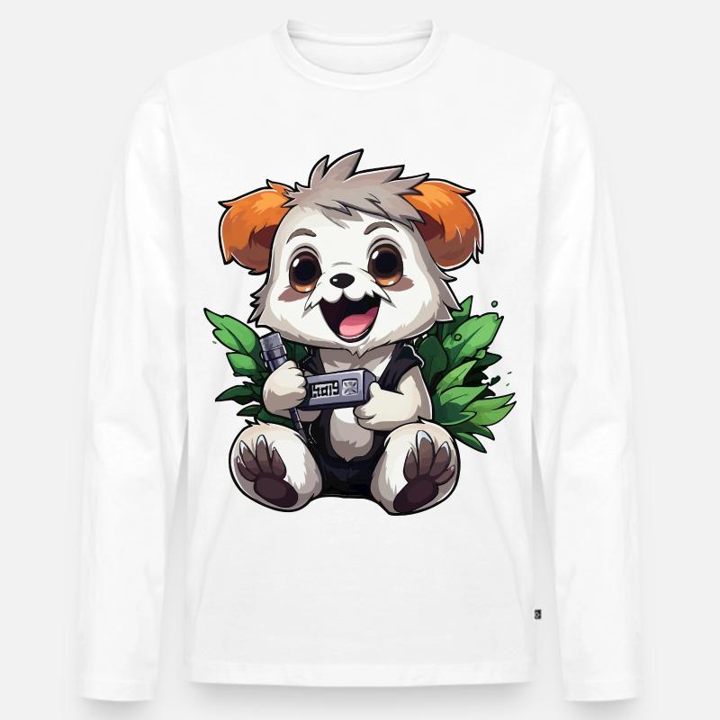 Panda Gamer mit Controller - Männer Premium Bio Langarmshirt - Weiß