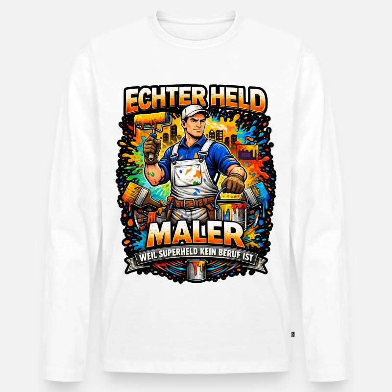 Echter Held Maler – Farbexplosion - Männer Premium Bio Langarmshirt - Weiß