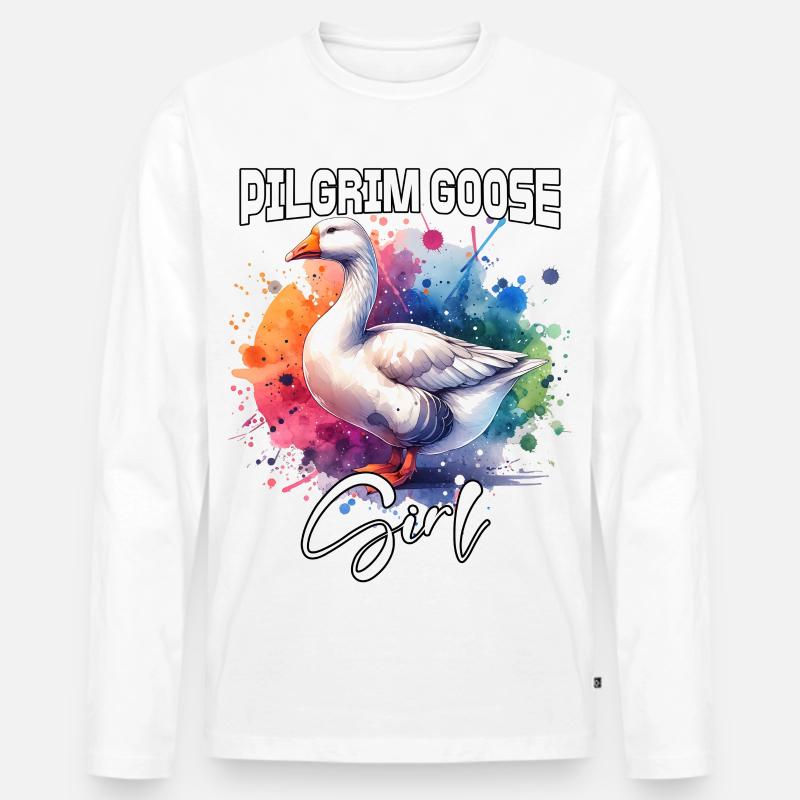 Pilgrim Goose Mädchen Pilgrim Gans - Männer Premium Bio Langarmshirt - Weiß