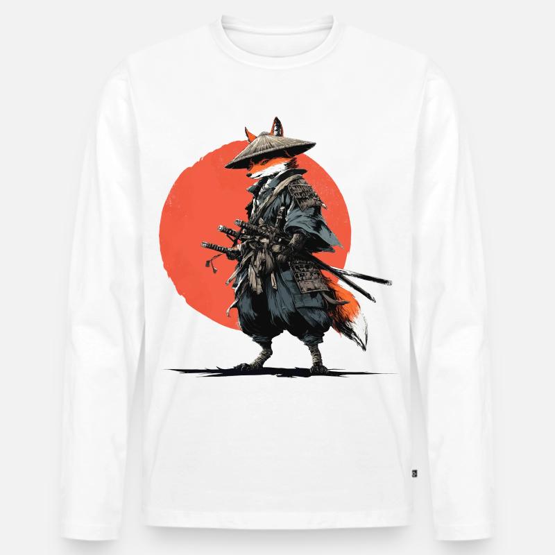 Fuchs-Samurai unter Ember Sun - Männer Premium Bio Langarmshirt - Weiß