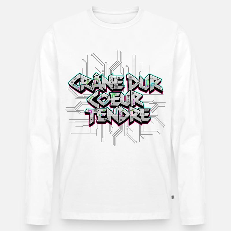 Cyber Electro – Harter Schädel, weiches Herz - Männer Premium Bio Langarmshirt - Weiß