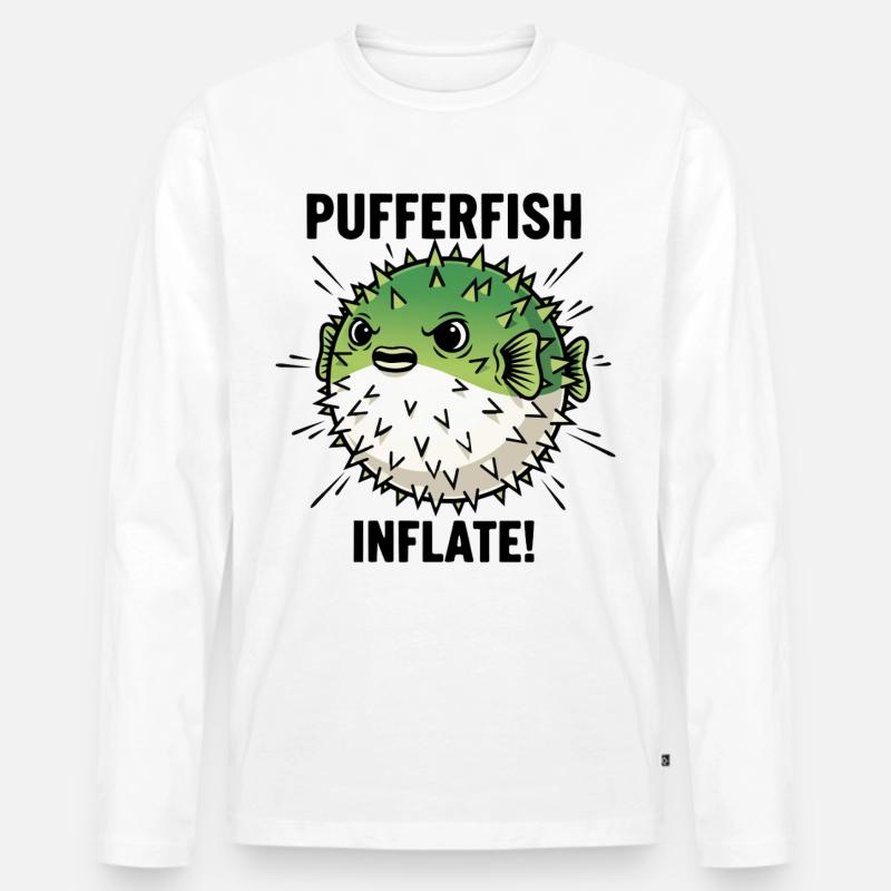 Globe Fish Danger Inflation Schwarzer Kugelfisch - Männer Premium Bio Langarmshirt - Weiß