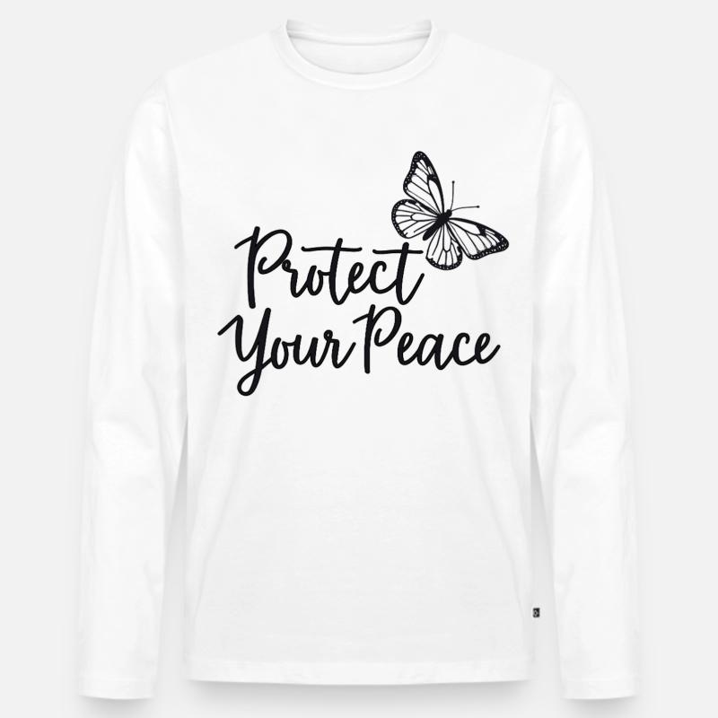 Proteggi la tua pace Farfalla Pace interiore - Maglia a manica lunga ecologica premium da uomo - bianco