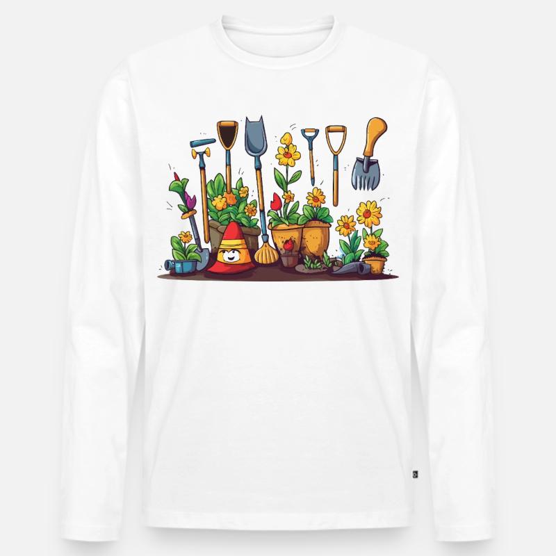 Gartenwerkzeug Blüten Szene - Männer Premium Bio Langarmshirt - Weiß
