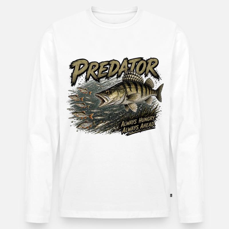 Fressfisch-Zander-Angriffs-Design - Männer Premium Bio Langarmshirt - Weiß