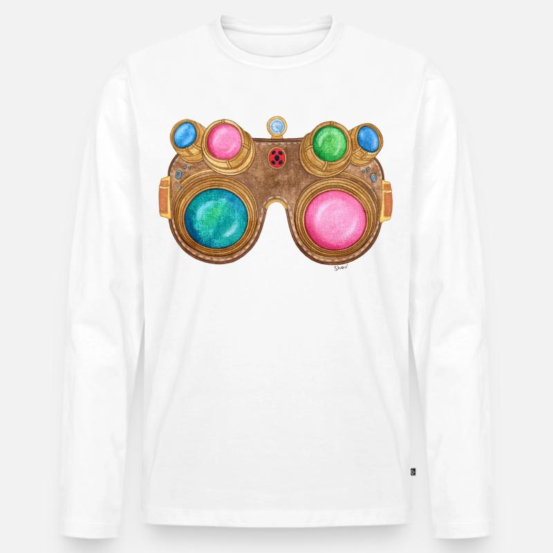 Regenbogen-Steampunk-Brille - Männer Premium Bio Langarmshirt - Weiß