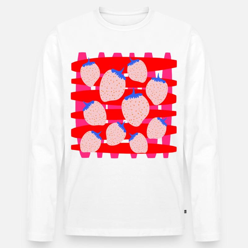 Erdbeeren - Männer Premium Bio Langarmshirt - Weiß