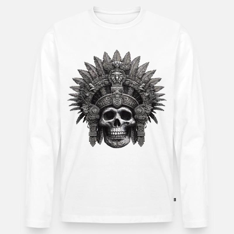 Maya Krieger Azteken Design - Männer Premium Bio Langarmshirt - Weiß