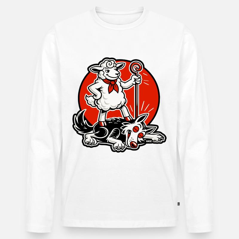 Schafheld mit Gauner - Männer Premium Bio Langarmshirt - Weiß