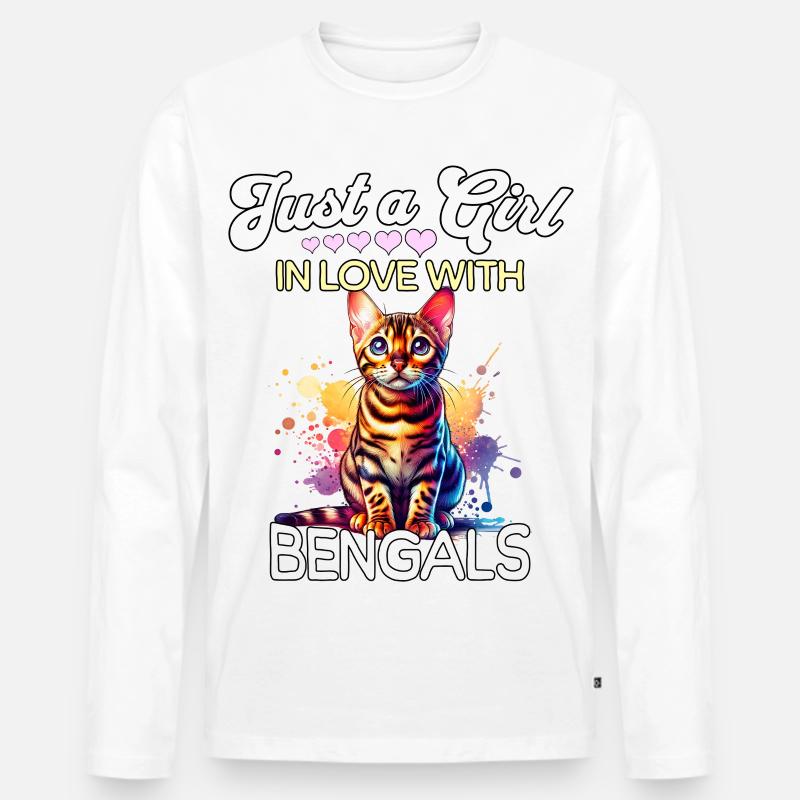 Bengalkatze Mädchen - Männer Premium Bio Langarmshirt - Weiß