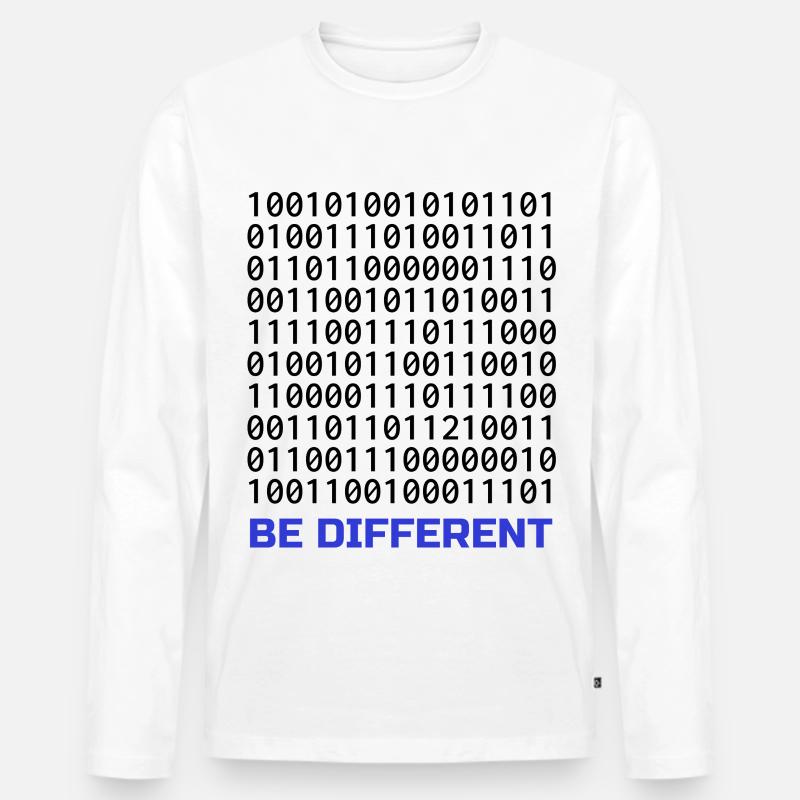 Be Different: Binäres Muster mit Botschaft - Männer Premium Bio Langarmshirt - Weiß