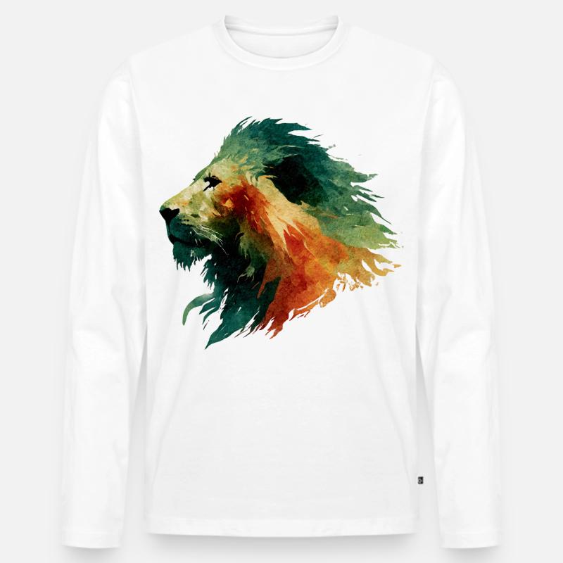 Löwenkopf Wasserfarbe - Männer Premium Bio Langarmshirt - Weiß