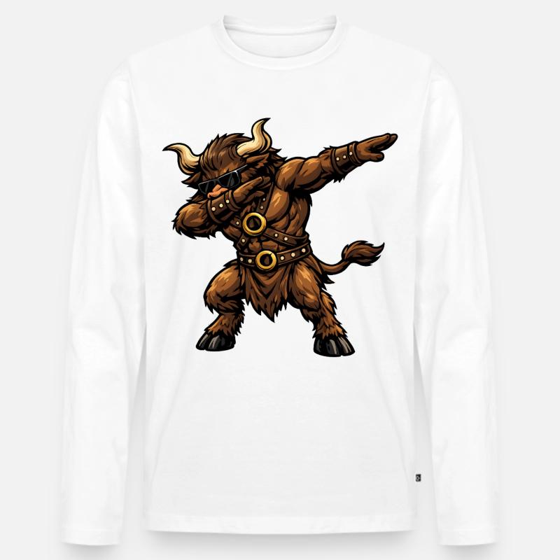Dabbing Minotaurus - Männer Premium Bio Langarmshirt - Weiß