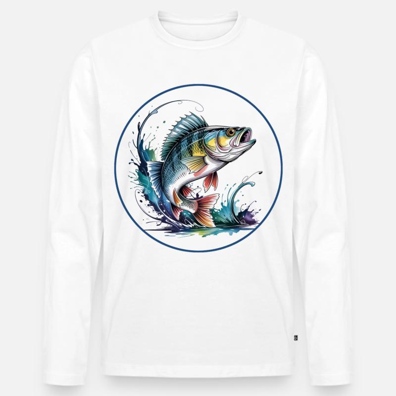 Barsch Angeln - Männer Premium Bio Langarmshirt - Weiß